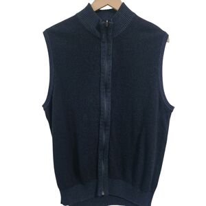 Alex Cannon Navy Zig Zag Sleeveless Zip Up Knit Sweater Vest